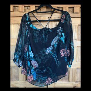 New York & Co Floral Off Shoulder Tie Front Top Sz M
